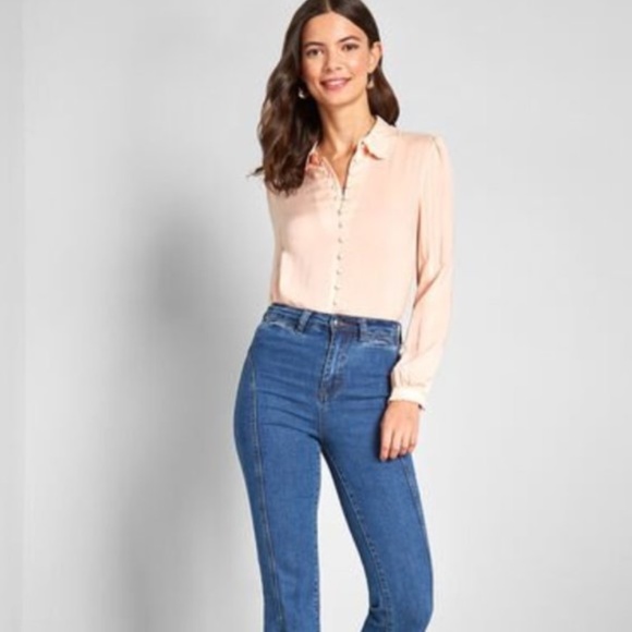 NWOT MODCLOTH Thoroughly Ladylike Button-Up Top in Peach Size XL Extra Large - Picture 2 of 12